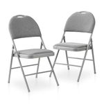 BOOSDEN Folding Chair, Foldable Chair, Set of 2, Fabric Fold Up Chair for Home, Office, Dining, Portable and Compact Metal Frame Folding Seat, High Back Padded Fold Out Chair Indoor & Outdoor, Grey