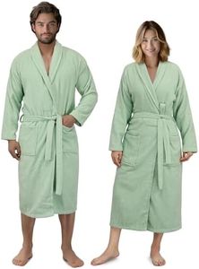 HOMELEVEL Albornoz Hombre y Mujer de Baño - Albornoz Ducha de 100% Algodón - Bata de Baño Mujer y Hombre Tallas S a 3XL - Diseño Kimono Cuello Chal y Cinturón - Verde Claro
