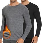 SIMIYA Mens Long Sleeve Thermal Tops, Crew Neck Thermal Underwear Winter Warm Base Layer Thermals T-Shirt Vest(Black+Dark Grey,S)