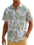 EISHOPEER Men Hawaiian Shirts Button Up Lightweight Beach Wear Wedding T Shirts Palm Leaf 3X-Large