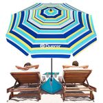 Duerer Beach Umbrellas, 8.5FT with Table and Sandbag Beach Umbrella for Sand with Anchor Heavy Duty Windproof, Height Adjustable Tilt Iron Pole, Portable Beach Umbrella with Carrying Bag for Beach