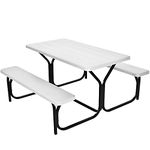 COSTWAY Folding Picnic Table and Bench Set, Portable Camping Trestle Table Chairs with Anti-slip Pads, Outdoor Foldable Dining Table Set Furniture for BBQ Pub Garden Patio Poolside (White, Unfolding)