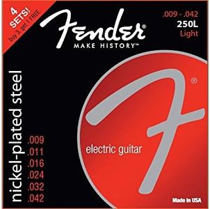 Fender 250L 4 Pack Nickel Plated Steel Electric Guitar Strings - Light