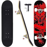 CAPARK Skateboards for Beginners Adults Youths Teens Kids Girls Boys 31 Inch Pro Complete Skate Boards 7 Layer Canadian Maple Double Kick Concave Longboards (Dragon)