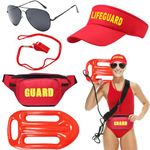 5Pcs Life Guard Accessories Kit Include Inflatable Float Prop Empty Top Sun Hat Adjustable Fanny Pack Whistle Sunglasses Lifeguard Fancy Dress Costume for Adults Women Men Halloween Cosplay Party