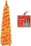 MACTING Fall Tree with 100 LED Lights 5FT Collapsible Autumn Maple Leaf Pop Up Tinsel Tree Battery Operated with Timer Easy-Assembly for Porch Home Apartment Holiday Thanksgiving Christmas Decorations