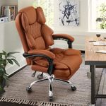 Furb Office Chair with Foot Rest, 135° Reclining Home Office Desk Chair, Adjustable Height Swivel Chair with Comfortable Thickly Padded Armrests (Brown)