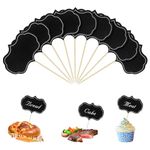 50Pcs Cheese Markers Charcuterie Board Accessories Food Labels for Party charcuterie Blank Toothpick Flags Cupcake Toppers Chalkboard Cake Toppers for Celebrate Birthday Party Wedding (Black)