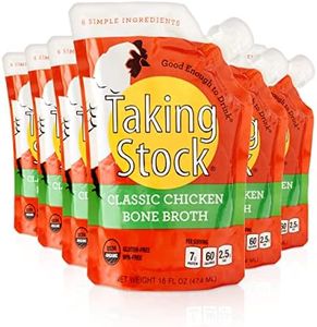 Taking Stock® Classic Chicken Bone Broth for Sipping, Pack of 6, Nutrient Dense Organic Broth, BPA Free, Gluten-Free, High Protein, Low Calorie, Sipping Broth, 16 Oz Pouches