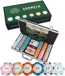 Bullets Playing Cards, 'Carmela' Poker Set with 300 Clay Poker Chips, including Ceramic Dealer Button, Double Pack of Bullets Poker Cards