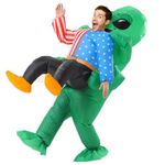Rafalacy Inflatable Alien Costume for Adult Green Alien Holding Human Costume Funny Halloween Blow up Costume Space Fancy Dress(Adult) (Alien-01)