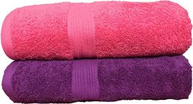 Trella 100% Cotton 500 GSM Large Cotton Bath Towel Set - 2 Piece :: 140 x 70 cm (Pink Purple)