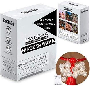 MANSAA Essentials - Home Decor String Light (Battery Operated with 3 AA Battery Case(Batteries not Included) (Silver Balls, 35 Balls 12 feet)