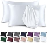 Bare Home Poly Satin Pillowcases for Hair and Skin - 2 Pack Standard/Queen - Luxury Pillowcases - Envelope Enclosure - Soft and Smooth Satin - Breathable - Similar to Silk (White, 2 Pack)