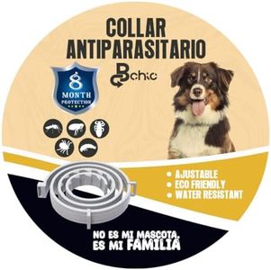 BCHIC Collar Antiparasitario Perros - 8 Meses Protección - Protección Pulgas, Garrapatas, Piojos y Parásitos - Natural - Impermeable - Ajustable - 63 centímetros - 1 Unidad Gris