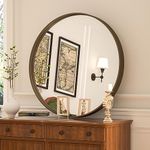 PILOCOS Brown Round Bathroom Mirror, 30 Inch Circle Vanity Mirror Oil Rubbed Bronze Wall Mounted Round Mirror with Ribbed Texture Metal Frame for Modern Farmhouse Bedroom/Entryway