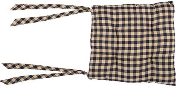 VHC Brands, Black Check, Cotton, 14x14 Chair Pad, Black