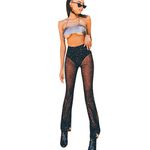 BabyPrice Women Rave Mesh Sheer Pants Flared Bell Bottom Pants for Dance Festival Clubwear Black, Small