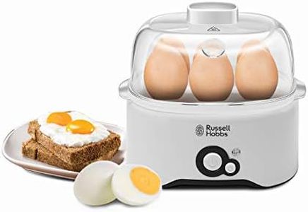 Russell Hobbs REG300-300 Watts Fully Automatic Egg Cooker with Egg Cooking Rack, 2 Poaching Pans and Measuring Cup (White) with 2 Years Manufacturer Warranty