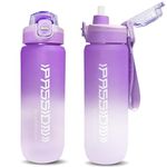 US1984 800ml Unbreakable Silicone Sport Water Bottle, Portable Wide Mouth Strong Water Bottle Leakproof Durable BPA-Free Travel Water Bottle, Straw Bottle for Kids Adult Office, School, Gym (Purple)