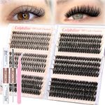 Cluster Lashes Kit Wispy Eyelashes Individual Kit 480pcs Lash Individual Clusters D Curl Eyelash Extensions 8-16MM DIY Lash Extension Kit with Lash Bond and Seal Lash Kit (30D+40D+50D+60D+80D+100D)