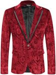 COOFANDY Red Blazer Men Notched Lapel One Button Velvet Blazers Luruxy Tuxedos Jackets for Prom Party Dinner Red Floral S