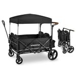 WONDERFOLD X4 Push & Pull Quad Stroller Wagon (4 Seater) Featuring Seats with 5-Point Harnesses, Adjustable Push Handle, and Adjustable/Removable UV-Protection Canopy, Stealth Black