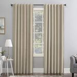 Sun Zero Hampshire Velvet Noise Reducing Thermal Extreme Total Blackout Back Tab Curtain Panel, 50" x 84", Ecru Off-White