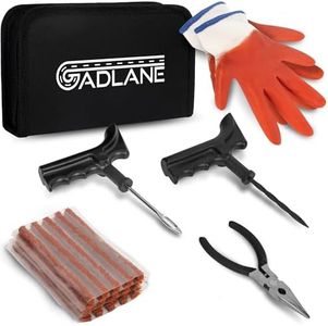 GADLANE Tubeless Tyre Puncture Repair Kit - 7pc Flat Tyre Repair Kit for Car, Motorcycle, Truck, ATV, Jeep, Tractor & More - Tubeless Car Tyre Puncture Repair Kit - Car Emergency Kit Tyre Repair