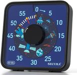 Secura 7.5-Inch Astronaut Pattern Visual Timer for Kids, 60-Minute Countdown Timer for Classroom or Kitchen, Durable Mechanical Timer Clock with Magnetic Backing (Black)