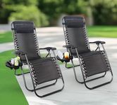 UR CHOICE Zero Gravity Chair Black Set of 2 | Foldable Recliners with Cup Holders, Headrest Pillow, Phone Mount & Tablet Rest | Sun Loungers for Garden and Camping