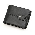 Contacts Mens Genuine Leather Wallet RFID Blocking Slim Bifold Purse with Zipper Coin Pocket,16 Credit Card,2 Banknote Compartments,ID Window Vintage Minimalist Clutch (Black)