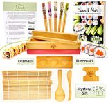 GROW YOUR PANTRY Sushi Making Kit for Beginners with Maki Maker, Sushi Mat, Bamboo Sauce Tray, Chopsticks, Rice Paddle, and More