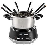 Progress EK4375BLK Electric Fondue Set - 1.4L Stainless Steel Pot, 8 Forks, Adjustable Temperature 60 – 150°C, 1200W, Chocolate Fondue Pot, Cheese Fondue Set, Sweet & Savoury Sharing for 8 Guests