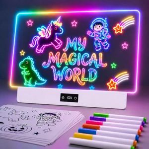 TAEMVV 16" LED Drawing Board for Kids with 8 Colors 3 Dynamic Modes, Rechargeable 15H Battery Display, Glow Light Up Note Board Birthday Gifts Toys for Girls Ages 3 4 5 6 8-12, White