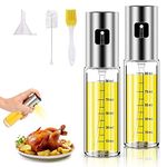 2 Pack Oil Sprayer for Cooking, Olive Oil Sprayer Dispenser Mister, Food Grade Material Versatile Transparent Glass Spray Bottle with Funnel Oil Brush Cleaning Brush for Salad, BBQ, Kitchen Baking, Roasting,Grilling (2)