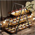 LiebeRen Cupcake Stand, Vintage Wood 3 Tier Dessert Stand, Dessert Table Display Set, Cupcake Stand for 50 Cupcakes, Suitable for Home Parties, Vendor Event Display Stand Size 17.5 X 8.74 X 15.75 in