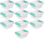 STERILITE 19698606 Mini Clip Box, Clear with Blue Aquarium Latches, 10-Pack