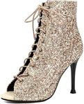 PIVAPAM Elegant Ballroom Dance Shoes, Womens Summer Peep Toe Booties, Glitter Stiletto High Heels Sparkle Dance Heels