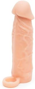 Lovehoney Mega Mighty Realistic Penis Sleeve | Penis Extender with Cock Ring Adult Toys | Male Sex Toy Adds 1 Extra Inch | Cock Sleeve Enhancer for Men | Silicone Dildo for Couples | Flesh Pink