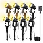 Arotelicht 8pcs Garden Spike Lights, LED Spotlight IP65 Waterproof, COB Landscape Spotlight Mains Powered, Pathway Lights with Ground Spike, Warm White 2100LM 26m Cable for Outdoor Garden, Yard