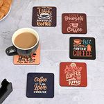 Gift Kya De Coaster Set Of 6 Beautiful Wooden Coasters With Proper Coaster Stand Designer Coaster Set Fit For Tea Cups And Coffee Mugs Also Coffee Lover Gifts (Square 3.8 X 3.8 Inch) (Coffee)