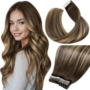 LaaVoo Tape in Extensions Human Hair Brown Balayage Tape in Hair Extensions Human Hair 40pcs 100G Dark Brown to Strawberry Blonde Real Hair Extensions Tapes ins Seamless 14 Inch