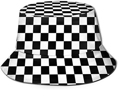 Sombreros de pescador a la moda, plegable, para exteriores, para mujeres y hombres, Bandera a cuadros de raza negra y blanca 5, talla única