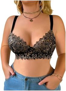 OYOANGLE Women's Plus Size Floral Lace Underwire Bra Scallop Trim High Support Everyday Bras Black 40E