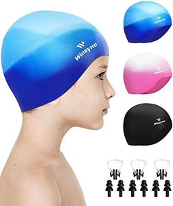 3 Pack Kids Swim Cap for Boys Girls, Unisex Silicone Swimming Caps for 3-15 Toddler Children Teen, Waterproof Bathing Caps for Short/Long Hair to Keep Hair Dry-1