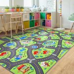 RUGICI Large Kids Car Rug for Playroom, 5x8 Ft Educational Kids Carpet for Toy Cars, Non Slip Play Mat Rug for Kids Room Nursery Classroom, Washable City Road Rug for Children Toddler Boy Room Decor