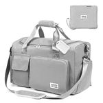 Travel Duffel Bag, Foldable Gym Bag Overnight Weekend Bags for Women Men, Lightweight Hospital Bag with Wet and Dry Separation Bag, Large Capacity Holdall Bag for Sports and Travel - Grey