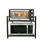 HOUSE DECORE Microwave Stand Oven Metal Shelf Rack 2 Tier With 8 Hooks (Blackcountertop, Tiered Shelf)