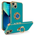 BENTOBEN for iPhone 13 Case, Ring Holder Edge Plating Rotation Kickstand Soft TPU Bumper Women Girls Slim Flexible Anti Slip Shockproof Protective Case for iPhone 13 6.1", Blue